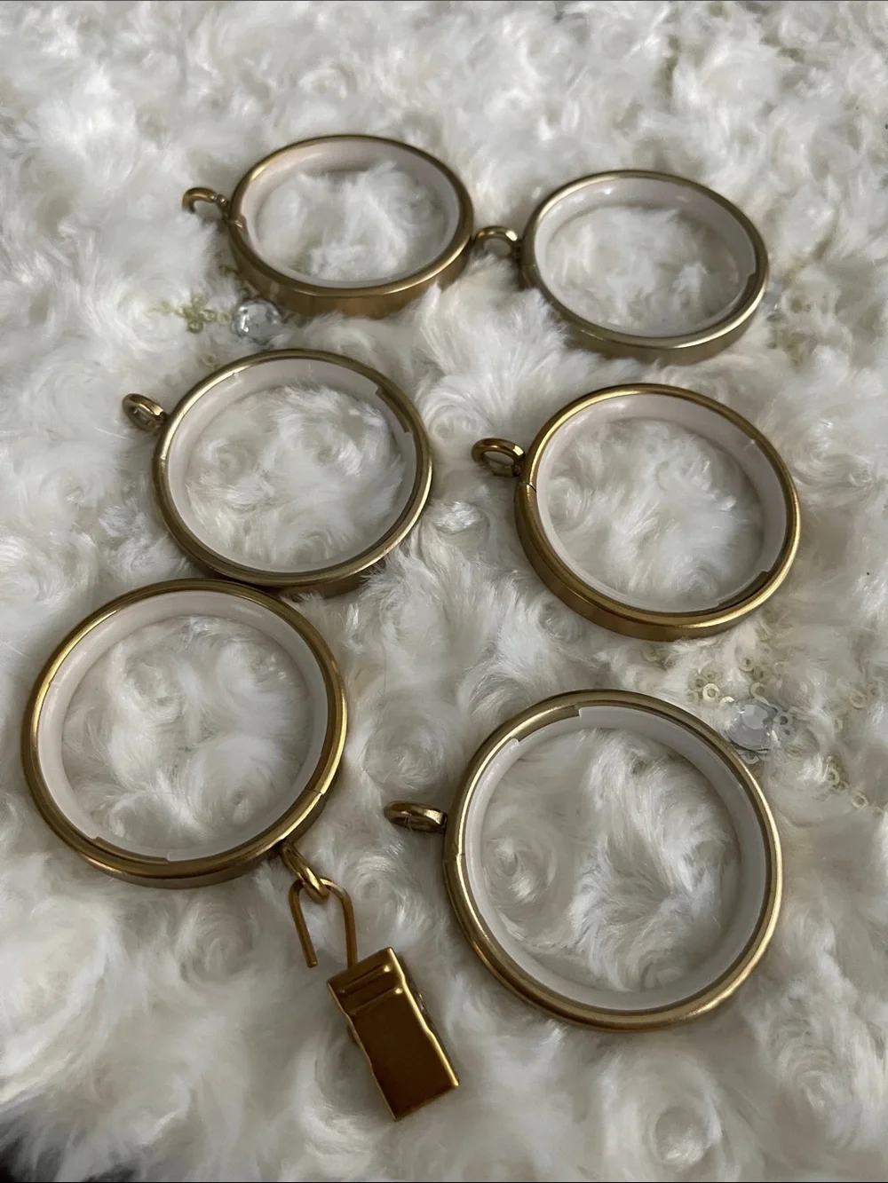 Set of 6 Brushed Gold and Cream Curtain Rings ~ Set of 6